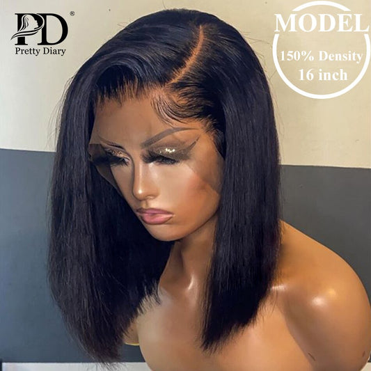 Straight Short Bob Lace Front Human Hair Wig Pre Plucked Brazilian Frontal Closure Wigs For Women
